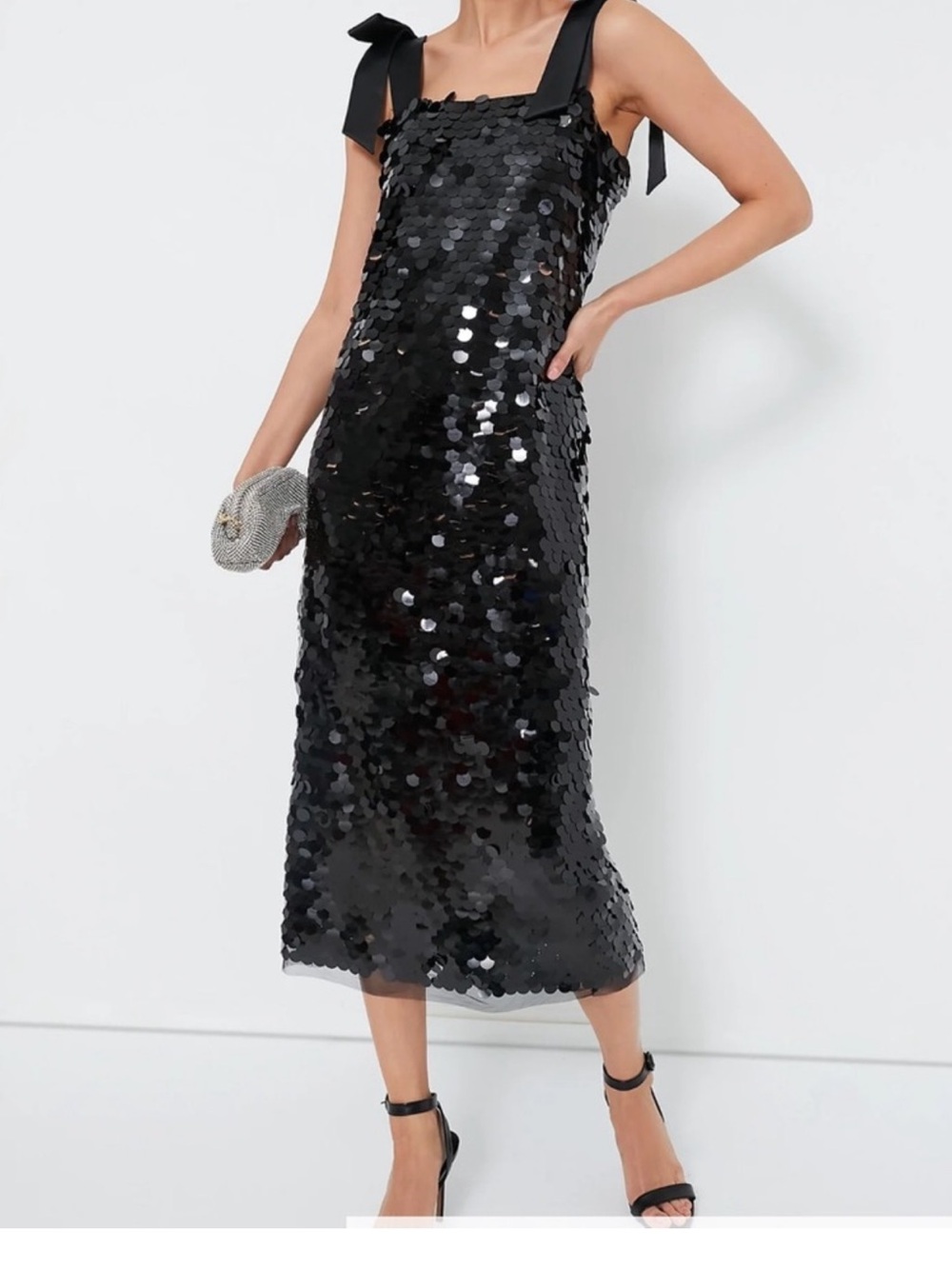 Tuckernuck Black Sequin Roxy Dress with Shoulder Tie Straps